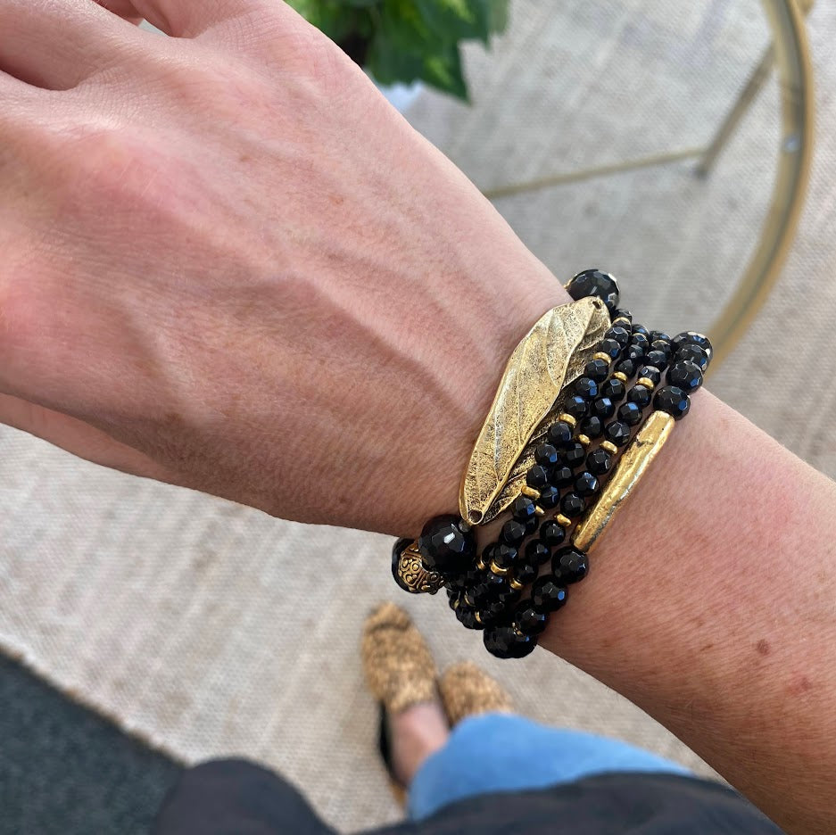 Multilayer Natural Stone Beads Bracelet With Black Lava Onyx