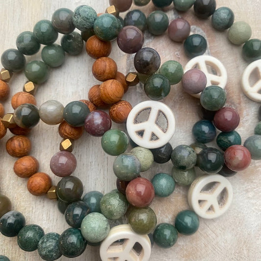 Holiday Peace | Natural Indian Agate & Bayong Wood Diffuser Bracelet