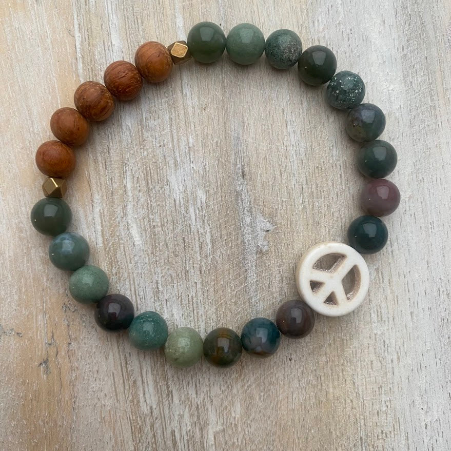 Holiday Peace | Natural Indian Agate & Bayong Wood Diffuser Bracelet