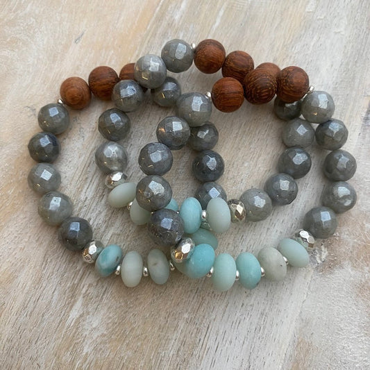 Winter Lights | Mystic Labradorite & Matte Amazonite Diffuser Bracelet