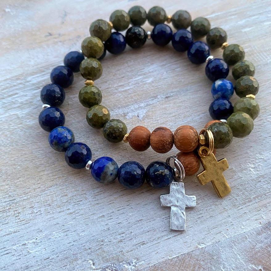 Silver Cross | Lapis Lazuli & Bayong Wood Diffuser Bracelet